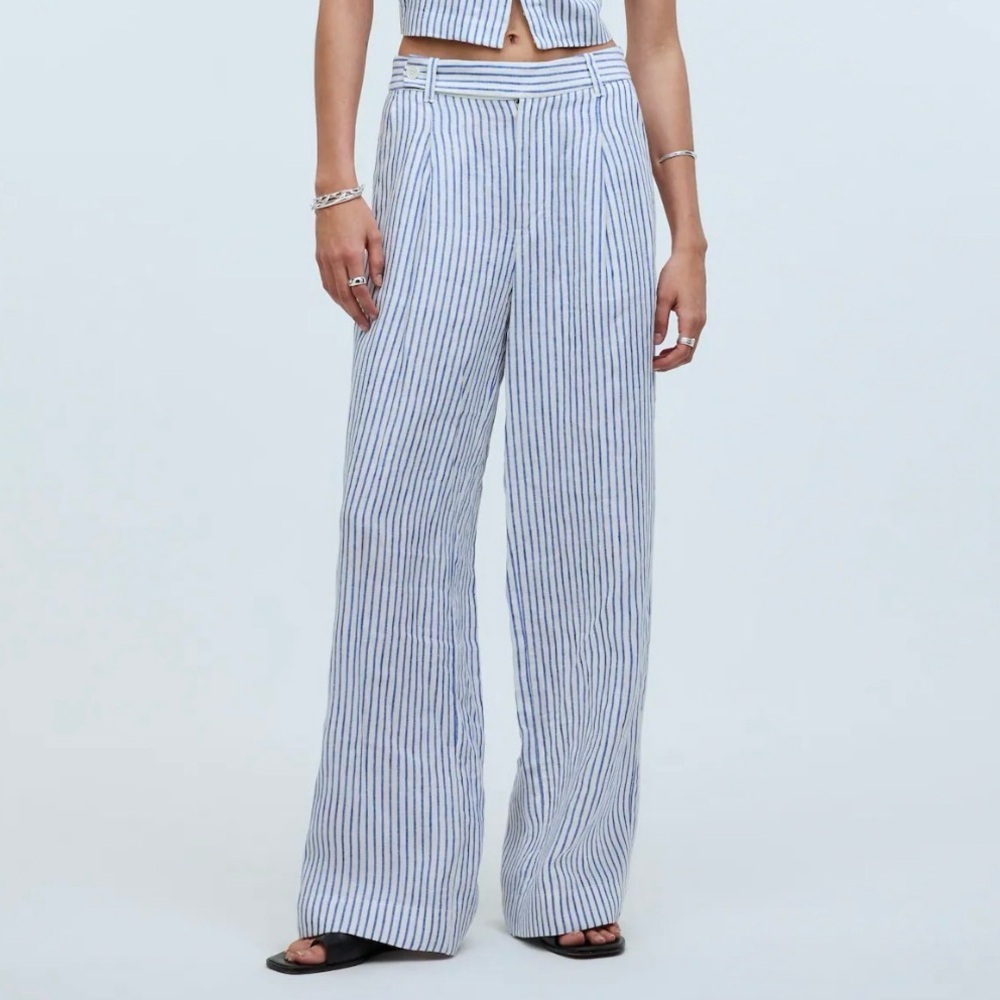 Madewell Women's The Harlow Wide-Leg Pant in 100% Linen Bluestone 10